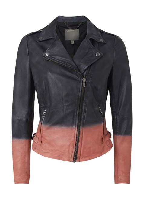 Muubaa Tehmi Tie Dye Leather Biker Jacket in Black & Coral