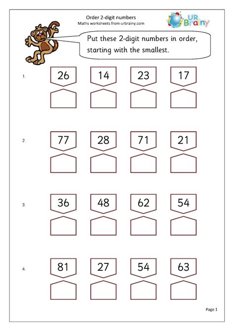 Order 2-digit numbers - Number and Place Value by URBrainy.com