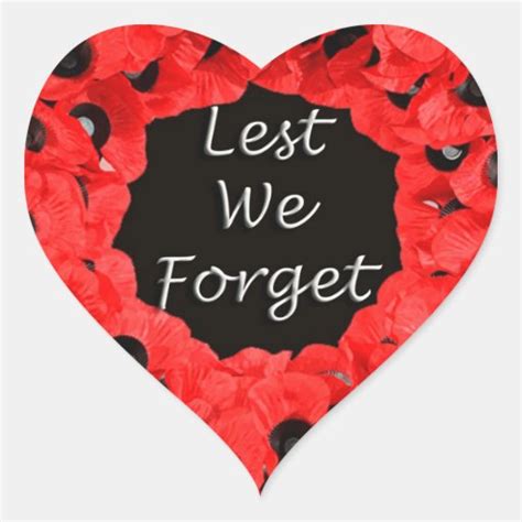 Lest We Forget (Poppy Wreath) Heart Sticker | Zazzle