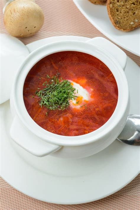 Borscht with Sour Cream in Pot Stock Image - Image of healthy, meal: 98757937