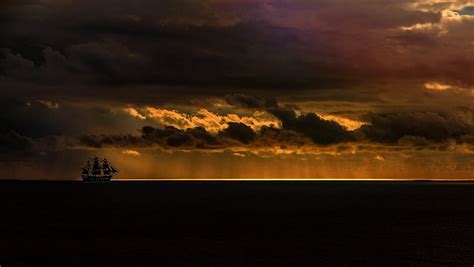 Sunset on Ocean, Sky, Sailing, Silhouette, Ocean, Sunset, HD wallpaper ...