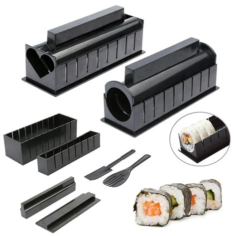 10pcs Pack Sushi Making Kit New DIY Easy Sushi Maker Machine Set Rice Roller Mold Roller Cutter ...