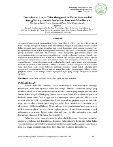 Pemanfaatan Ampas Tebu Menggunakan Enzim Selulase dari Aspergillus niger untuk Pembuatan ...