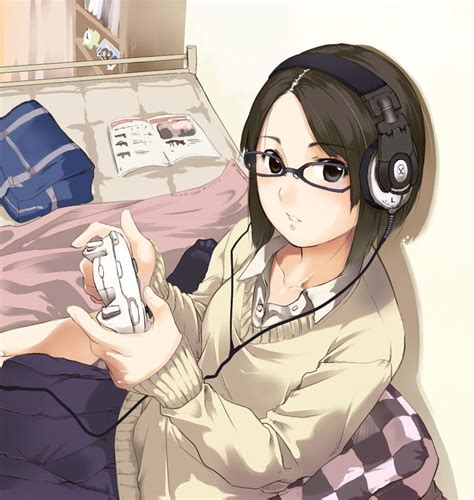 ANIME ART otaku. . .nerd. . .gamer. . .vidogame. . .game controller. . .headphones. . .glasses ...