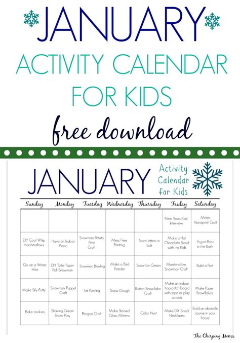 January Activities for Kids with a FREE Printable Calendar