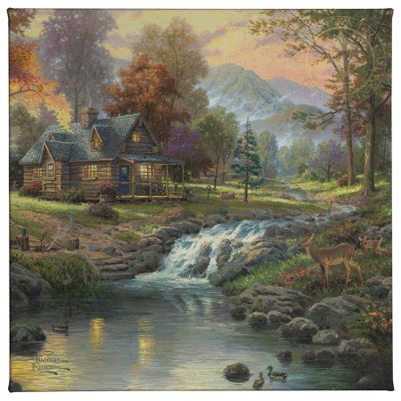 Thomas Kinkade Mountain Retreat - 14" x 14" Gallery Wrapped Canvas ...