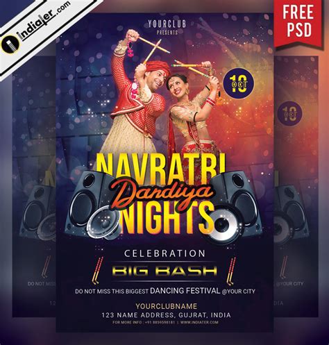 Navratri Dandiya and Garba night dance party invitation flyer - Indiater