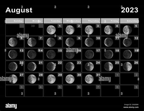 August 2023 Lunar calendar, Moon cycles, Moon Phases Stock Photo - Alamy