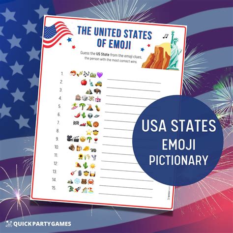 USA Emoji Pictionary, Labor Day Emoji Game, Emoji States Quiz, Usa Patriotic Family Game, Emoji ...