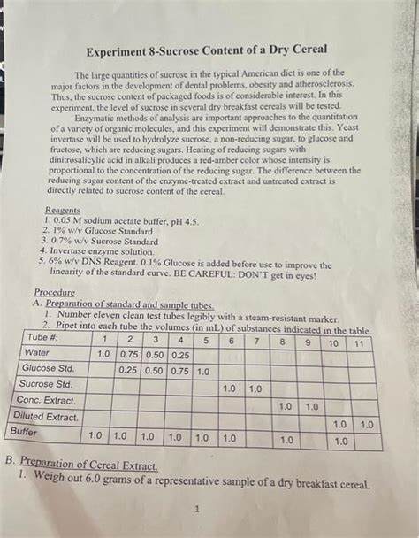 Solved Experiment 8-Sucrose Content of a Dry Cereal The | Chegg.com