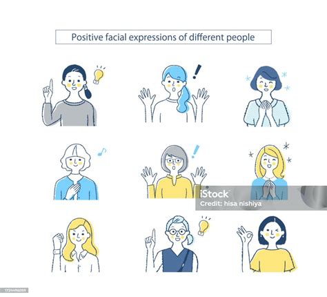 Positive Facial Expressions Of Various Women Stock Illustration - Download Image Now - Adult ...