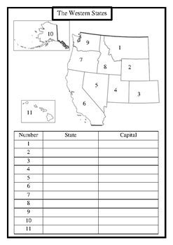 Western States & Capitals Map by MrFitz | TPT