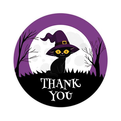 Koyal Wholesale Halloween Thank You Stickers 2 Inch Round 120 Bulk Pk Cute Blk Cat Labels For ...