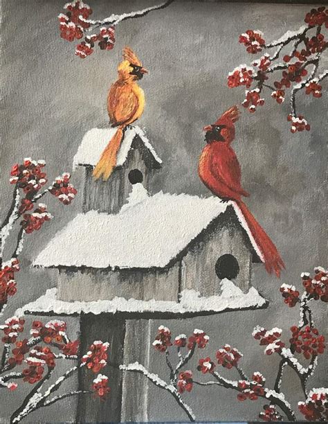 Winter Birdhouse Cardinals (Michelle the Painter)