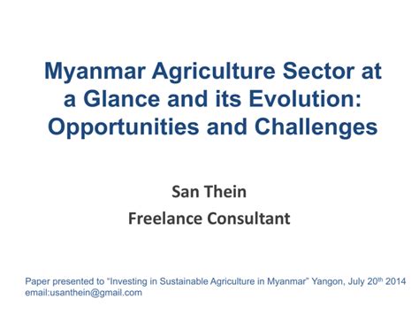 Myanmar Agriculture sector: Challenges and