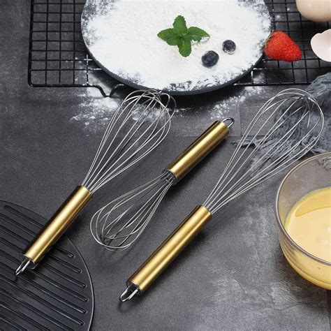 US$ 23.99 - 3 Pack Gold Handle Whisks Stainless Steel 8 +10 +12 Inches ...