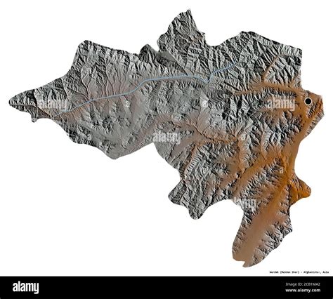 Shape of Wardak, province of Afghanistan, with its capital isolated on white background ...