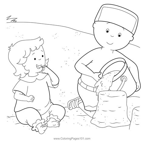 Caillou Playing With Rosie At The Beach Coloring Page for Kids - Free Caillou Printable Coloring ...