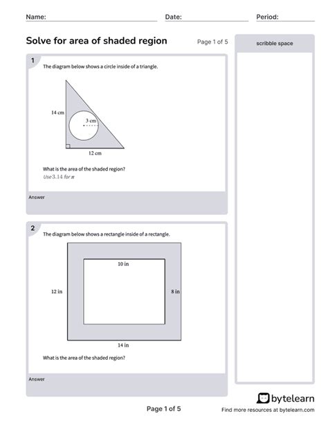 Find Area Of Shaded Region Worksheets [PDF] (7.G.B.6): 7th Grade Math