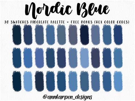 Nordic Blue Procreate Palette, 30 HEX Color Codes, Instant Digital ...