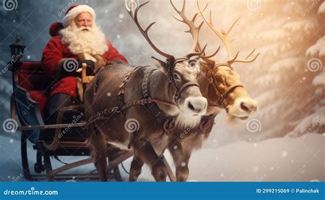 Santa Claus and His Sleigh and Reindeers Stock Illustration ...