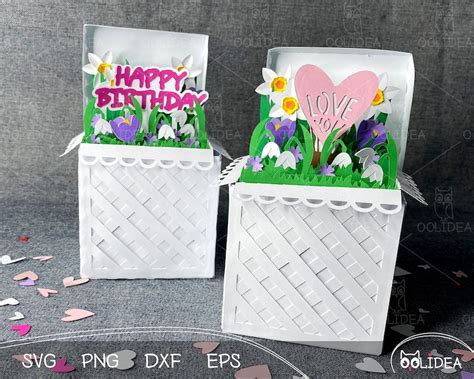 Paper Flower Gift Box SVG Template Happy Birthday & Love You - Etsy