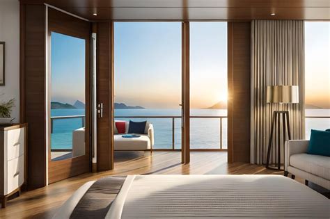 Premium AI Image | Bedroom with a view of the ocean and a view of the ocean