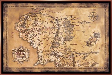 The Hobbit / The Lord Of The Rings - Map Of Middle Earth - Framed Movie Poster (Limited Dark ...