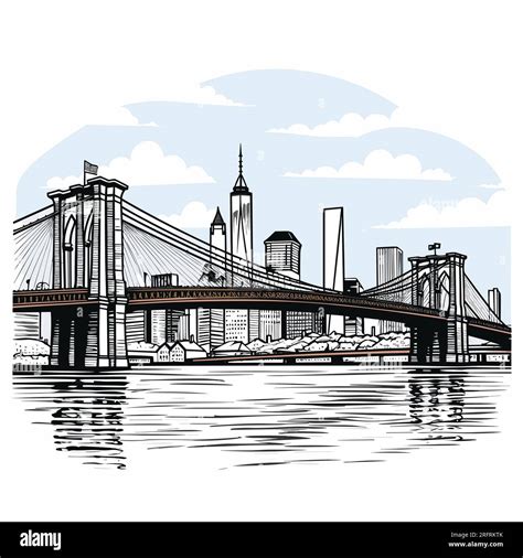 Brooklyn Bridge illustration dessinée à la main. Pont de Brooklyn ...