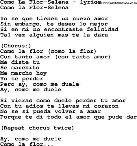 Love Song Lyrics for:Como La Flor-Selena