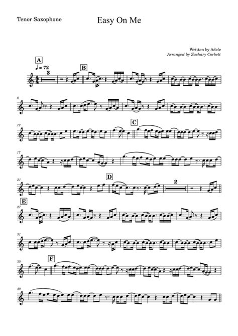 Easy On Me (arr. Zachary Corbett) Sheet Music | Adele | Tenor Sax and Piano