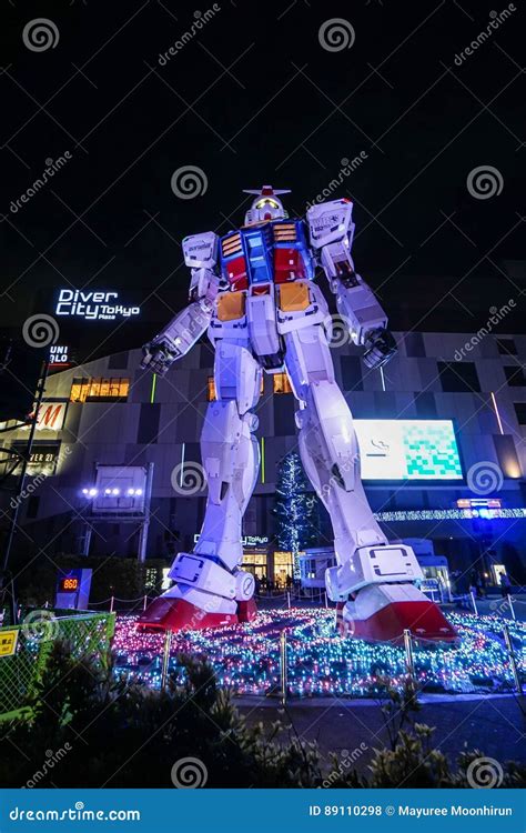 Statue of Gundam Model at Night Taken at Odaiba Tokyo Editorial Stock ...