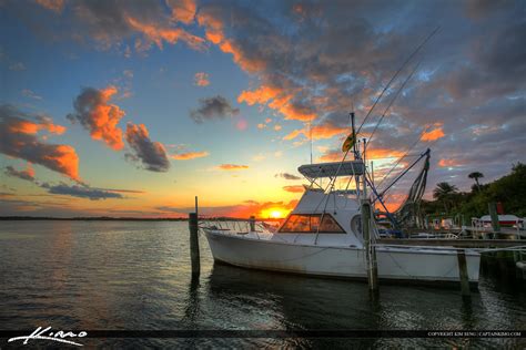 Ponce Inlet Marina Dock Fishing Boat During Sunset on Water | HDR Photography by Captain Kimo