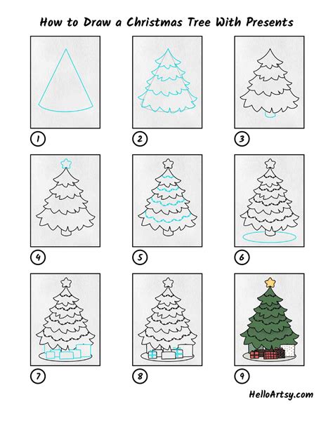 How to Draw a Christmas Tree With Presents - HelloArtsy