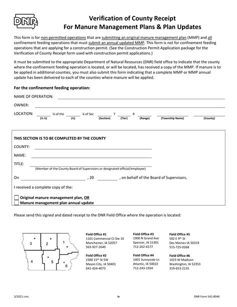 DNR Form 542-8046 Download Fillable PDF or Fill Online Verification of County Receipt for Manure ...