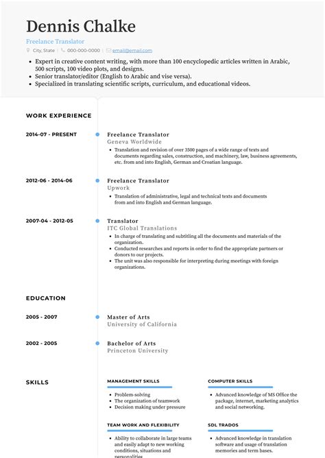 Freelance Translator - Resume Samples and Templates | VisualCV