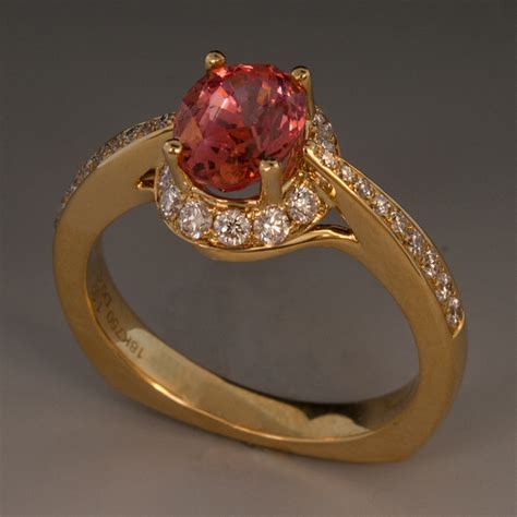 Padparadscha Sapphire & Diamond Ring in 18K Yellow Gold