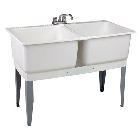 mustee 46 x 34 in. plastic laundry tub white double basin utility sink ...