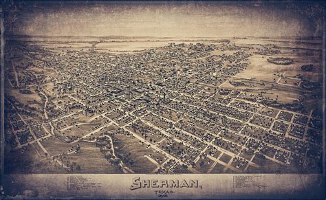 Sherman Texas Vintage Map Birds Eye View 1891 Sepia Photograph by Carol Japp - Pixels