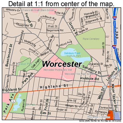 Map Of Worcester Massachusetts | Tourist Map Of English