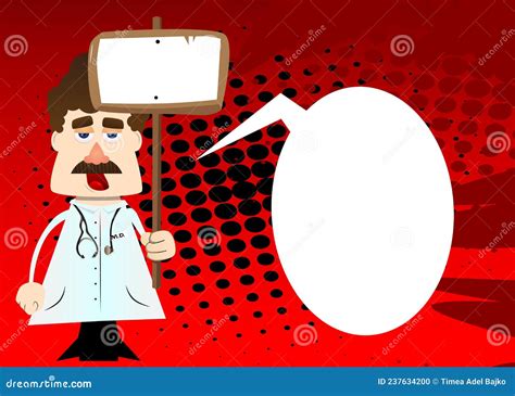 Funny Cartoon Doctor Holding Blank Sign. Stock Vector - Illustration of occupation, medical ...