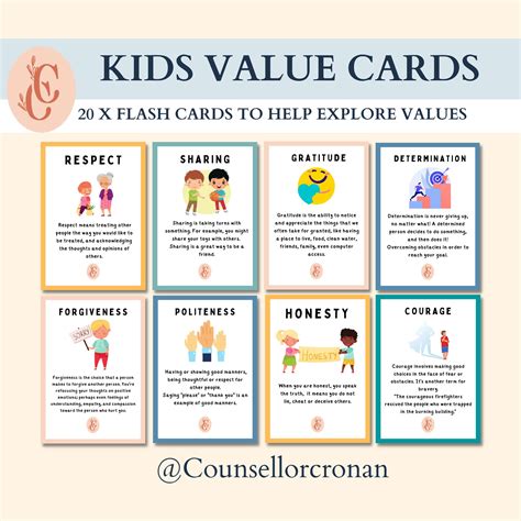 Kids Moral Values Flash Cards Acceptance and Commitment - Etsy UK