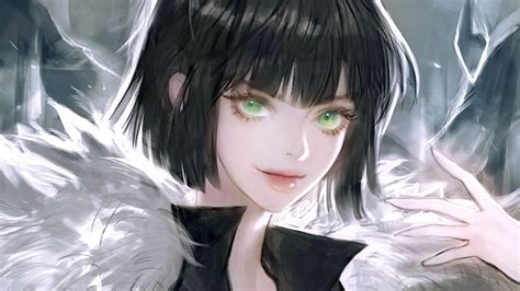 Wallpaper : 1920x1080 px, black haired anime girl, green eyes, one ...