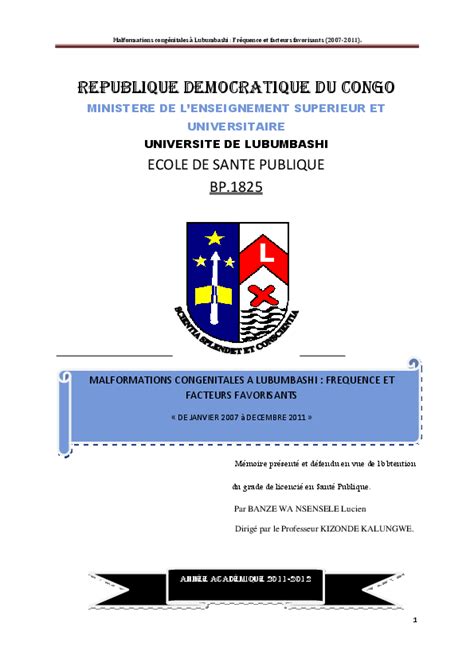 (PDF) REPUBLIQUE DEMOCRATIQUE DU CONGO ECOLE DE SANTE PUBLIQUE BP.1825 ...