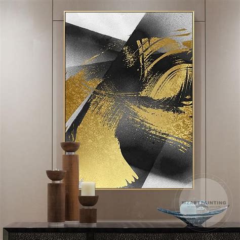 Modern Abstract Gold Black Print Painting Luxury Wall Art Pictures on Canvas Framed Ready to ...