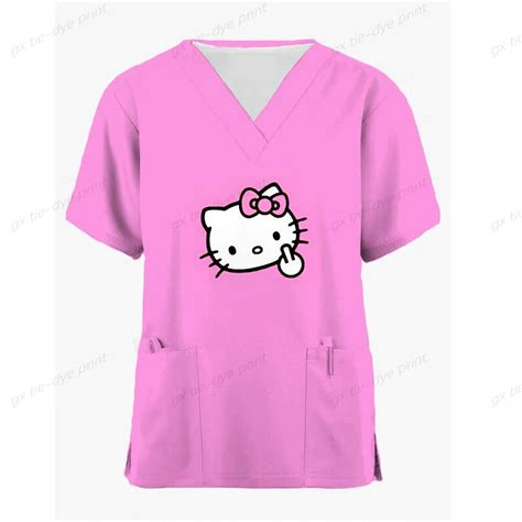 Hello Kitty Nurse Uniforms Short Sleeve V-neck Scrubs Working Medical ...