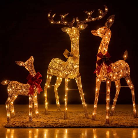 YULETIME 3-Piece Pre-lit Christmas Reindeer Family, Lighted Glitter ...