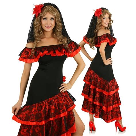 Womens Spanish Senorita Dancing Costume Flamenco Dancer Fancy Dress ...