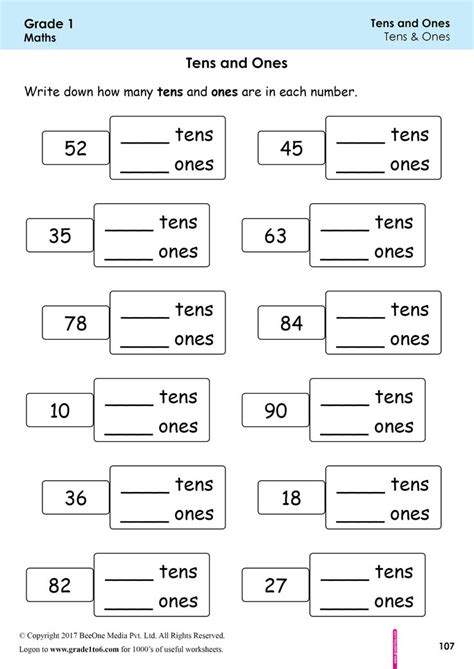 First Grade| Class 1 Tens & Ones Worksheets|grade1to6.com | Basic math worksheets, First grade ...