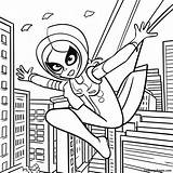 Spider Girl Swinging Through The City Coloring Page  Pagescom sketch template